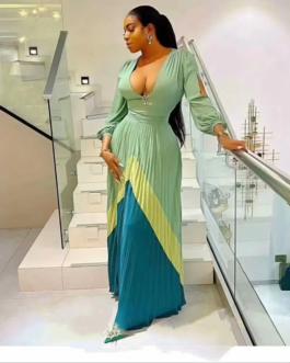 Multi-Color Deep V-Neck Maxi Dress