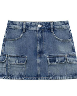 Side Pockets Short Denim Skirt