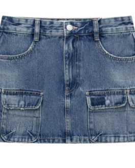 Side Pockets Short Denim Skirt
