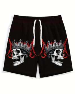 Skull With Crown Print, Men’s Comfy Shorts.