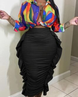 Relina Ruffle Trim Ruched Skirt