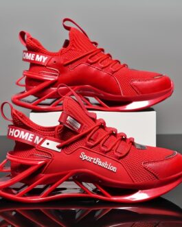 Men’s Trendy Letter Print Breathable Mesh Lace-up Blade Sneakers