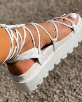 Comfy Round Open Toe Lace Up Shoes