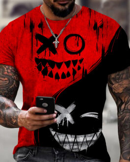 XO Smiling Face Print, Men’s Graphic Design Crew Neck Active T-shirt