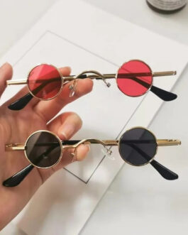 Vintage Punk Mini Round Frame Sunglasses, With Curved Bridge
