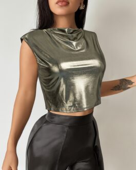 Metallic Cowl Neck Slim Top