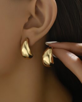 Golden Glossy Waterdrop Shaped Stud Earrings