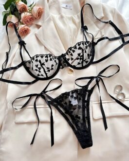 Heart Embroidery Lingerie Set