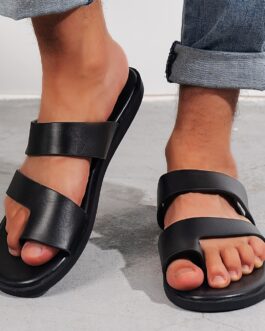 Men’s PU Leather Thong Sandals, Casual Non Slip Flip-flops Shoes