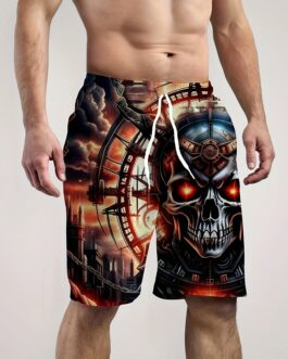 Men’s Skull Print Quick Drying Beach Shorts