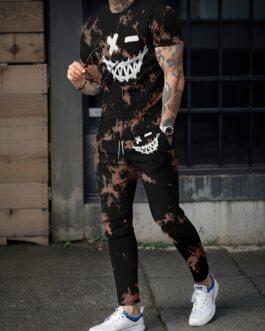 Men’s Trendy 2Pcs Outfits, Short Sleeve T-shirt And Drawstring Sweatpants