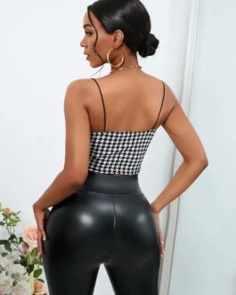 Houndstooth Pattern Spaghetti Strap Top