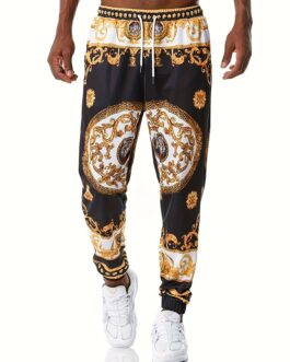 Men’s Retro Print Casual Trousers Long Pants Streetwear