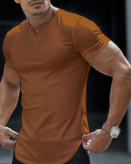 Solid Color Men’s Comfy V-Neck Medium Stretch T-shirt