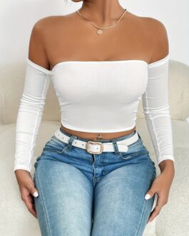Off Shoulder Crop T-Shirt Long Sleeve Top