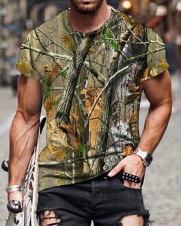 3D Branch Print, Men’s Graphic Design Crew Neck Novel T-shirt