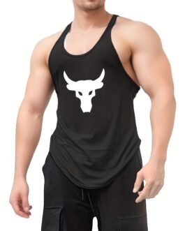 Bull Head Print Casual Slightly Stretch Round Neck Tank Top