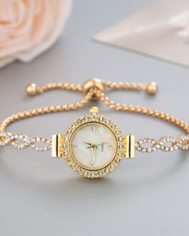 Elegant Luxury Rhinestone Quartz Bracelet Iridescent Dial Analog Wrist Watch