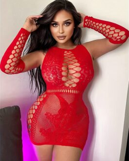 Hollow Out Bodycon Hot Jacquard Fishnet Dress