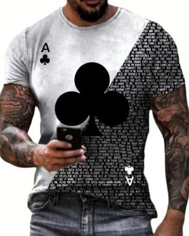 Men’s Poker Pattern Color Block T-Shirt