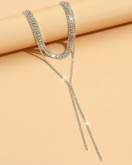 Elegant Sexy Long Tassel Necklace Full Of Sparkling Rhinestones