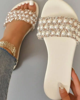 Faux Pearl Decor Slide Sandals