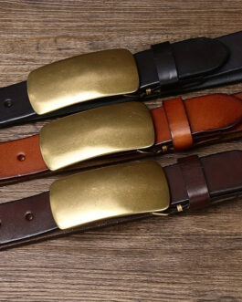 Wide Cowhide Belt, Men’s Genuine Leather Smooth Copper Buckle Belt