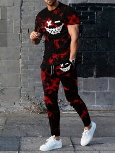 Men’s Trendy 2Pcs Outfits, Short Sleeve T-shirt And Drawstring Sweatpants