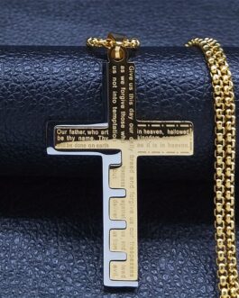 1pc Simple Cross Pendant Necklace, Steel Bible Prayer Jewelry For Men