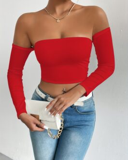 Off Shoulder Crop T-Shirt Long Sleeve Top