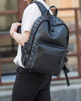 Men’s PU Leather Rivet Backpack Laptop Backpack