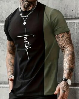 ‘Faith’ Color Block Print T Shirt, Tees For Men