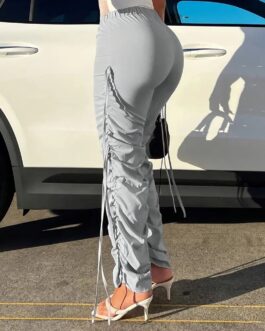 Stylish Elastic Waist Ruched Straight Leg Pants