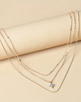 Square Zircon Multilayer Necklace Plated Stackable