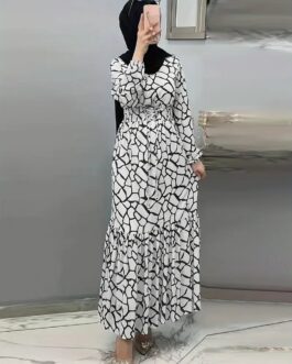 Ramadan Allover Print Maxi Kaftan Dress