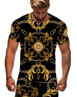 Men’s Luxury Flower 3D Print Fashion Round Neck T-shirt