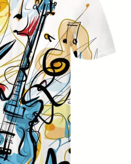 Stylish Guitar Pattern Print Men’s Comfy T-shirt
