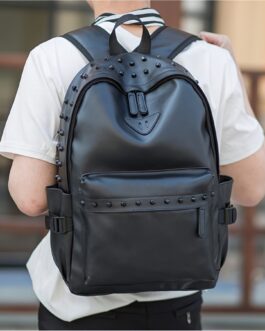 Men’s PU Leather Rivet Backpack Laptop Backpack