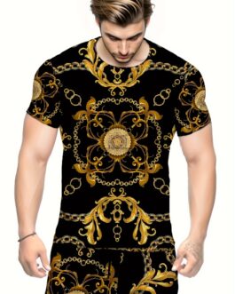 Men’s Luxury Flower 3D Print Fashion Round Neck T-shirt
