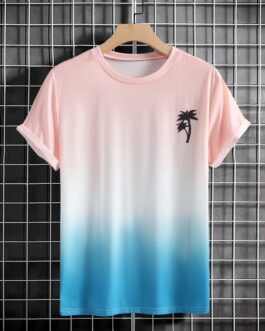 Coconut Tree Pattern Print Men’s Comfy Gradient T-shirt