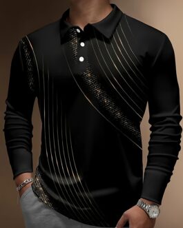 Cool Gold Stripe Pattern Men’s Long Sleeve Shirt