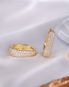 Full Sparkling Zircon Inlaid Golden Hoop Earrings Retro Elegant
