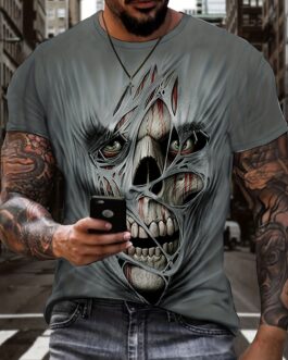 Horror Skull 3D Digital Pattern Print Graphic Men’s T-shirts