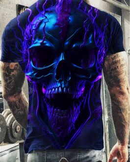 Halloween Terrifying Skull 3D Digital Print, Men’s Novelty T-shirt