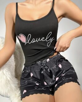 Letter & Heart Print Pajama Set