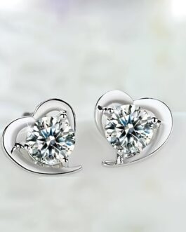 Classic Asymmetric Heart Inlaid Zircon Earrings