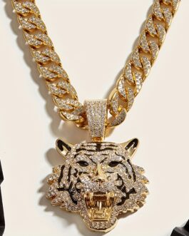 1pc Tiger Head Pendant Cuban Necklace Rock Street Hip Hop Style