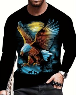 Eagle 3D Digital Print Men’s Casual Comfy Long Sleeve T-shirt
