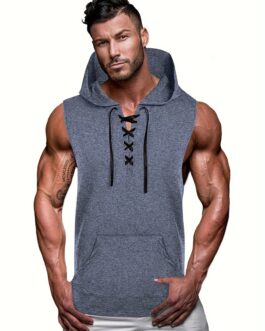 Men’s Hooded Solid Color Sleeveless Shirt