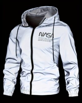 Men’s Casual Letter Print Zip Up Hooded Jacket